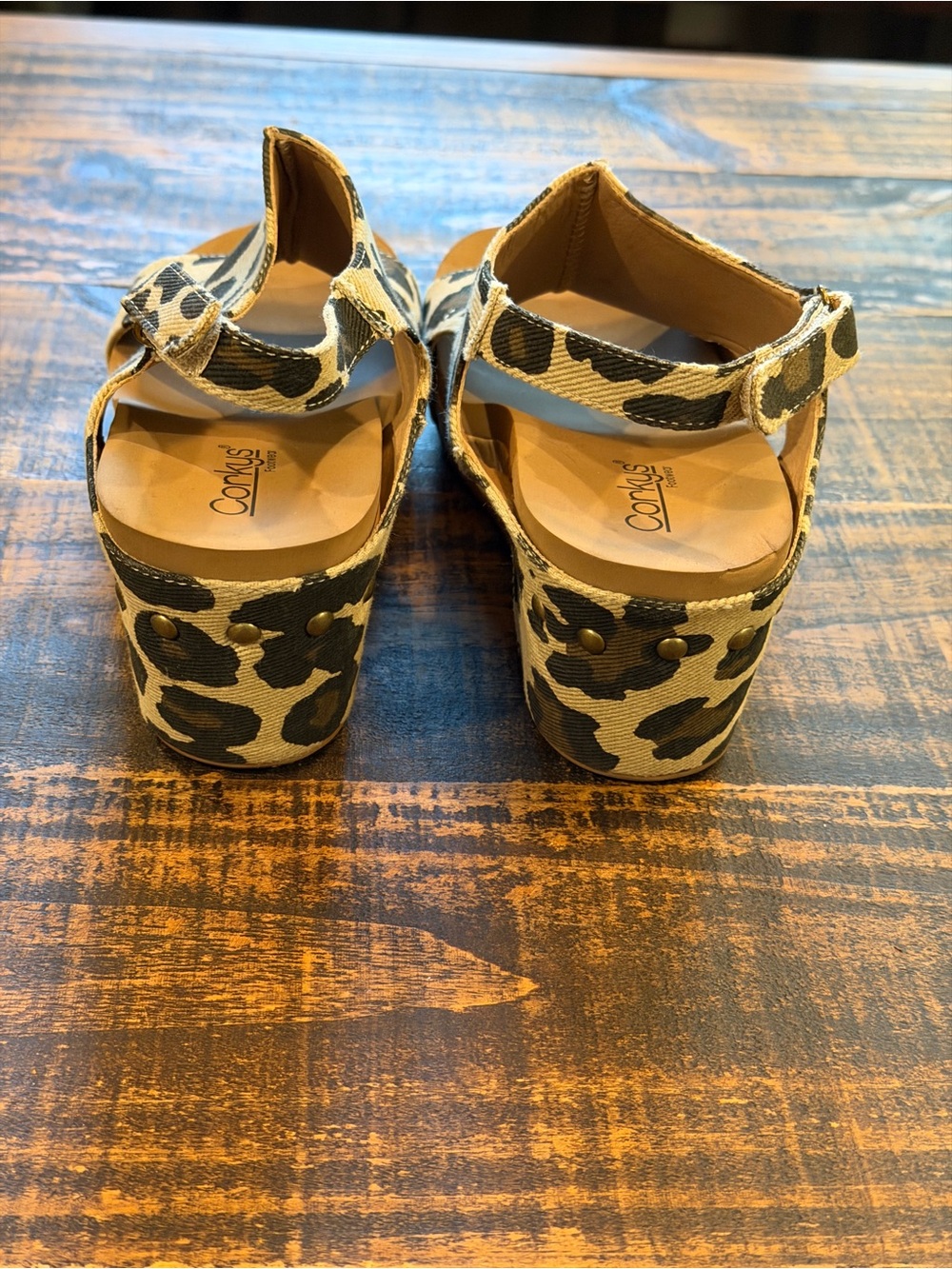 Corkys Leopard-Print Slingback Wedges in Beige and Black - Picture 4 of 9